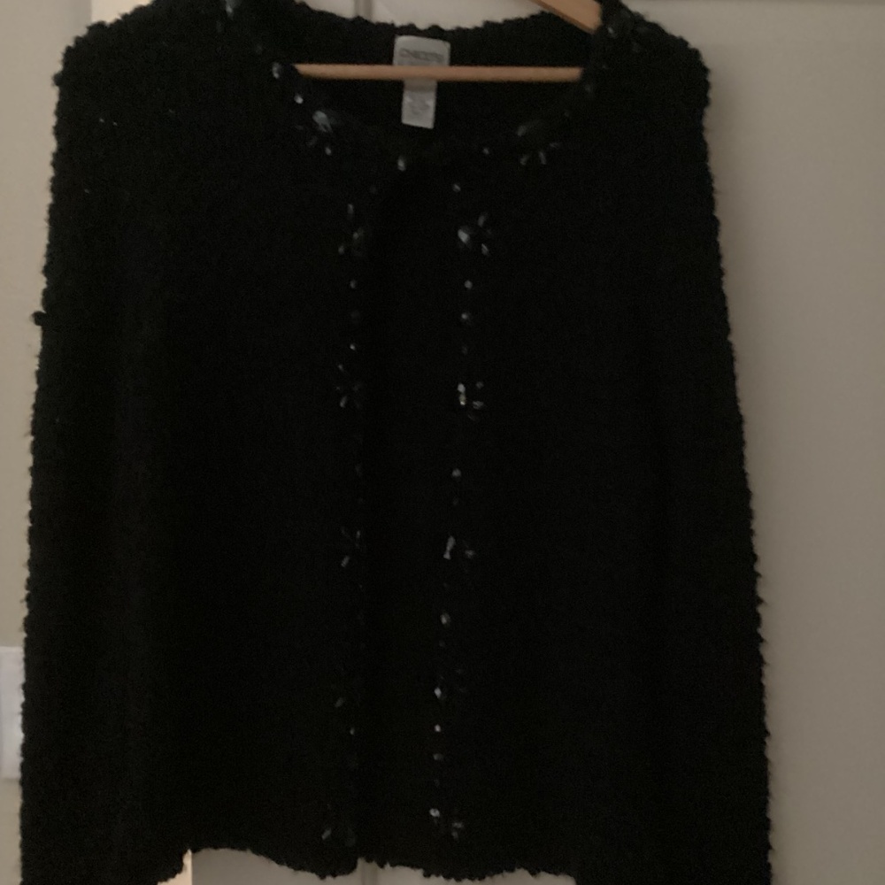 Chico’s Cardigan Sweater Size 1 Black With Embellishments Preppy! Classic! - Picture 9 of 16